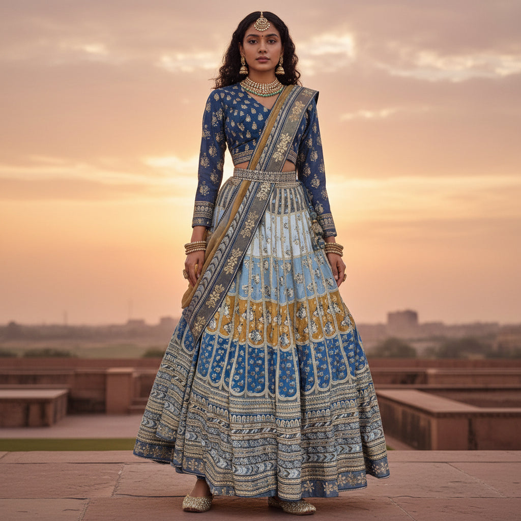 Raw Silk Chiffon Lehenga for Festive Wear