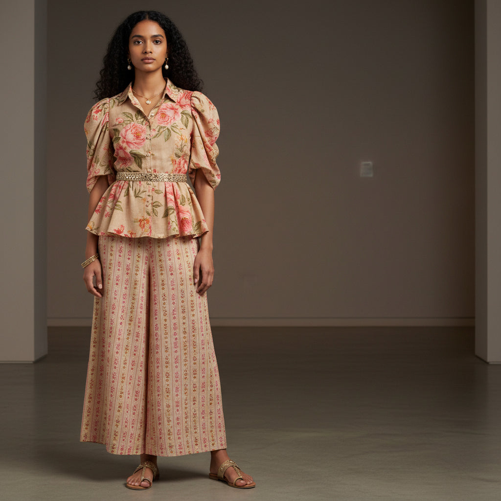 Printed Fabric Co-ord Set with Metallic Stripes