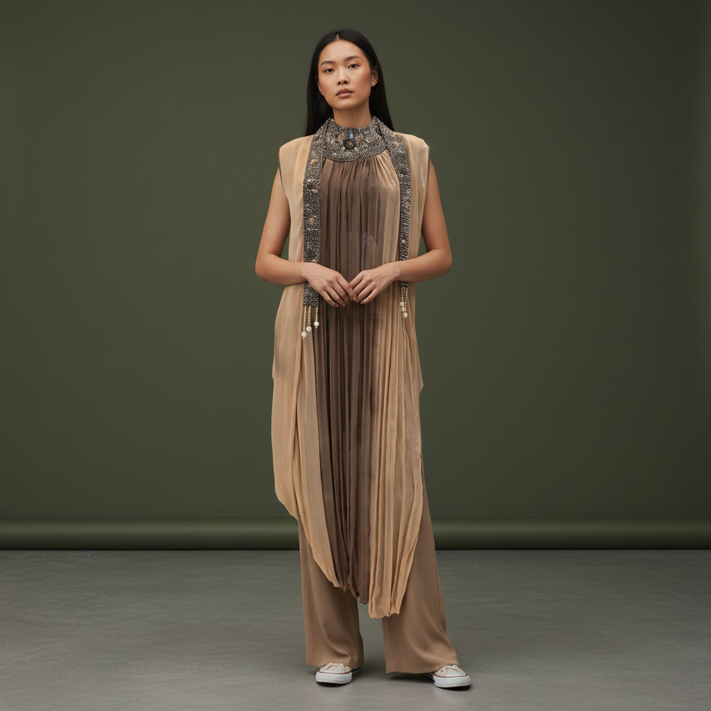 Crepe Georgette Layered Drape Suit