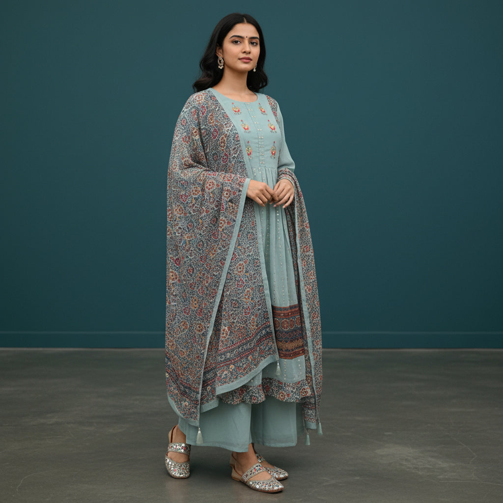 Chiffon Rayon Blend Sharara Set