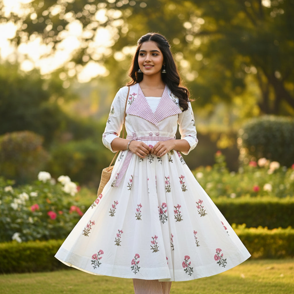 Fine Cotton Kurta Set with Striped Borders