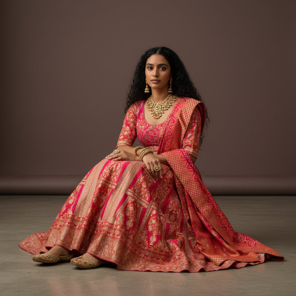 Heavy Banarasi Silk Lehenga Geometric Patterns