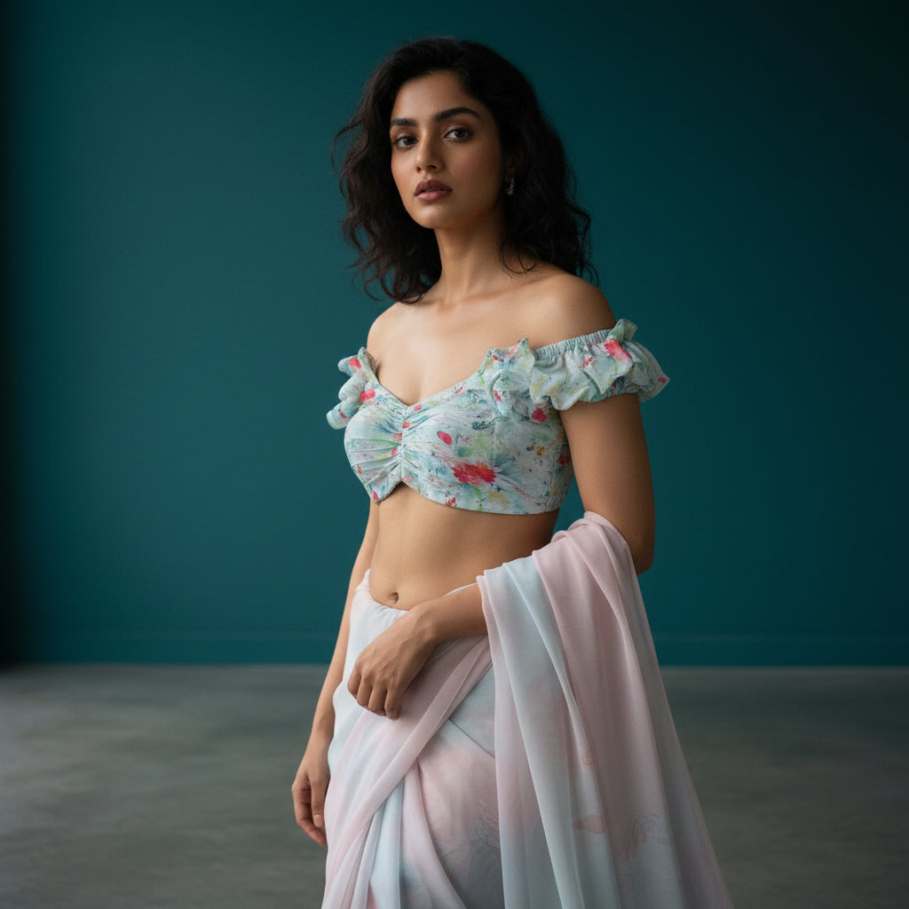 Chiffon Ruffled Sleeve Designer Blouse