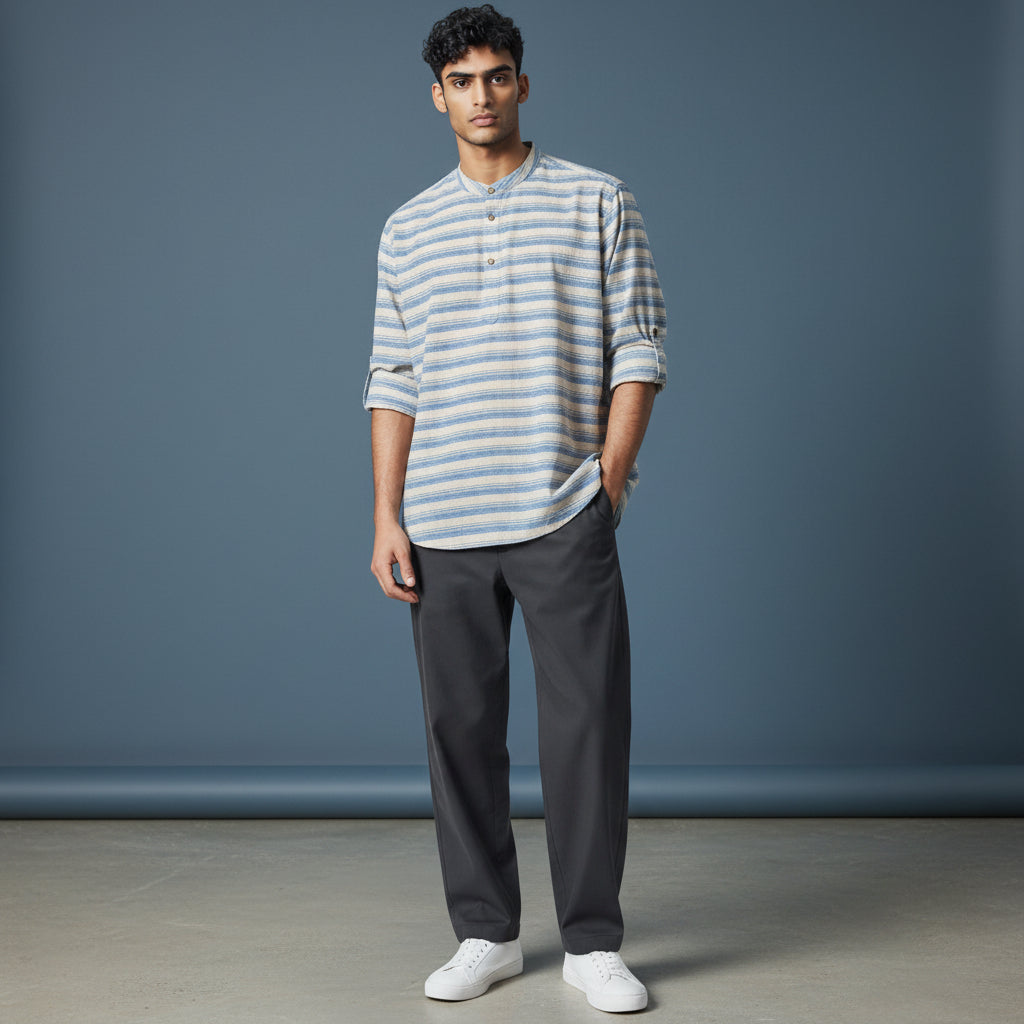 Linen Cotton Half Kurta Striped