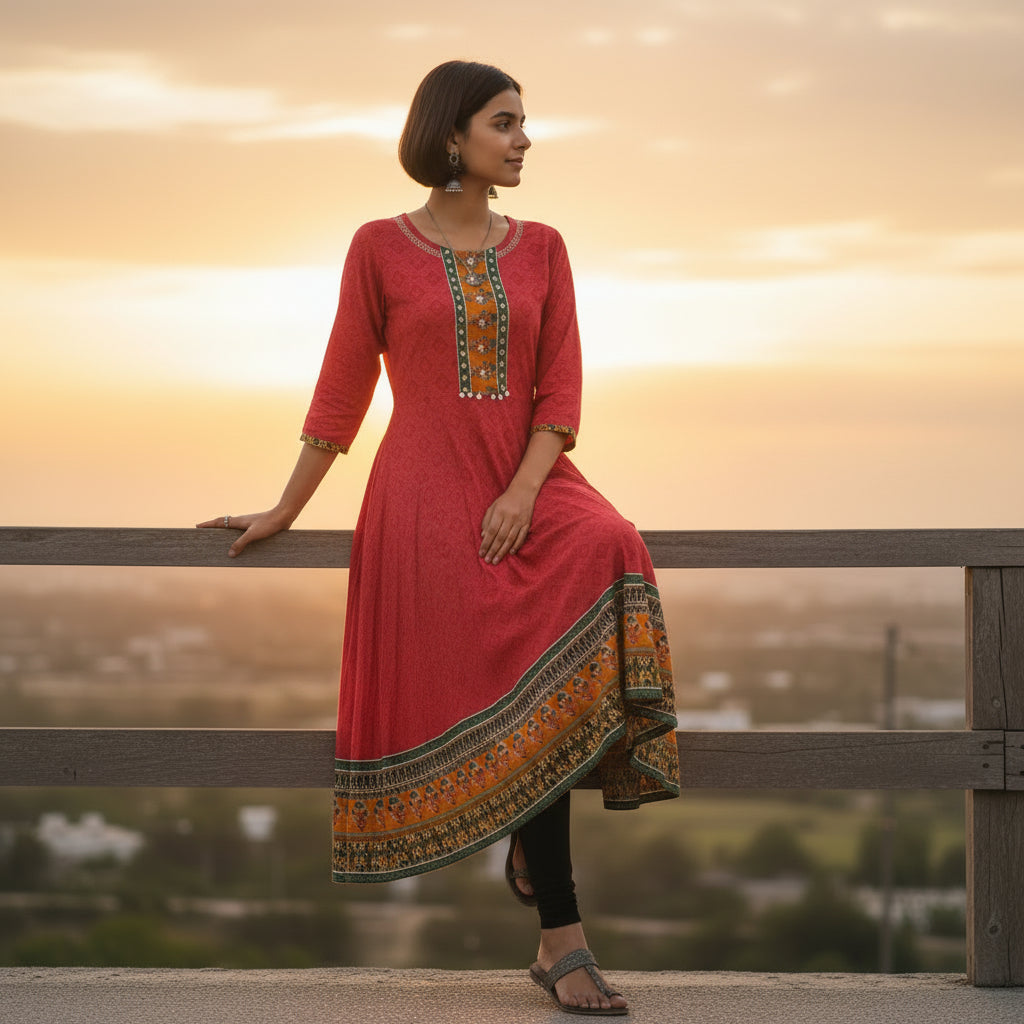 Georgette Frock Bandhini Inspired Motifs