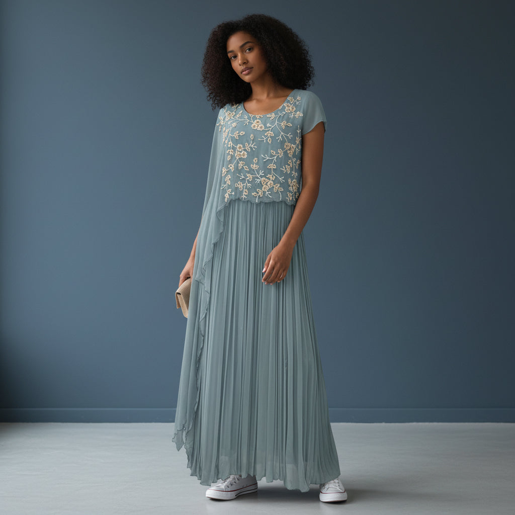 Chiffon Georgette Floor-Length Pleated Gown