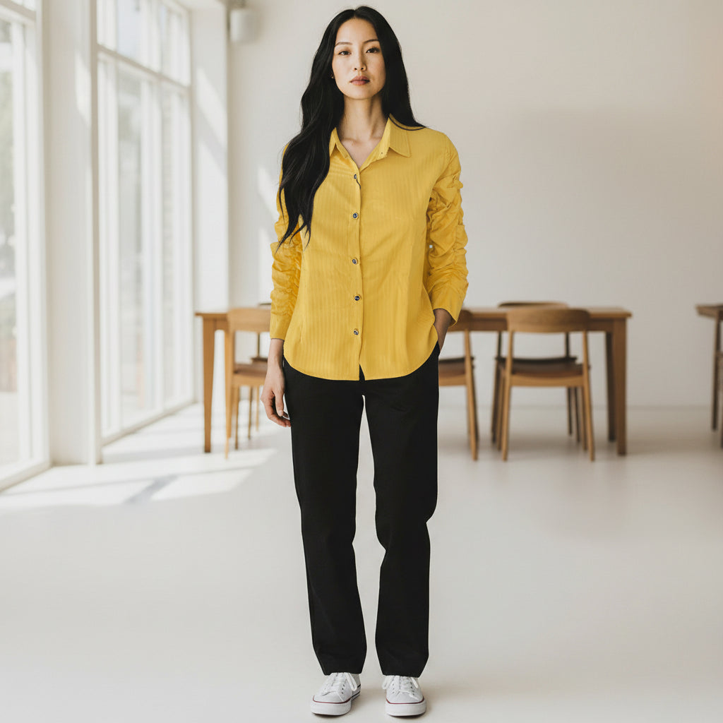 Stretchable Satin Ruched Shirt