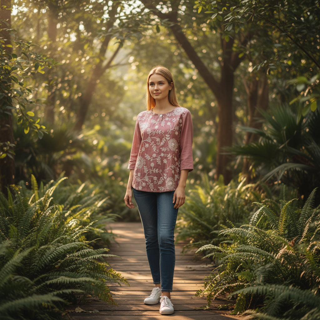 Cotton Blend Tunic All Over Vine Embroidery