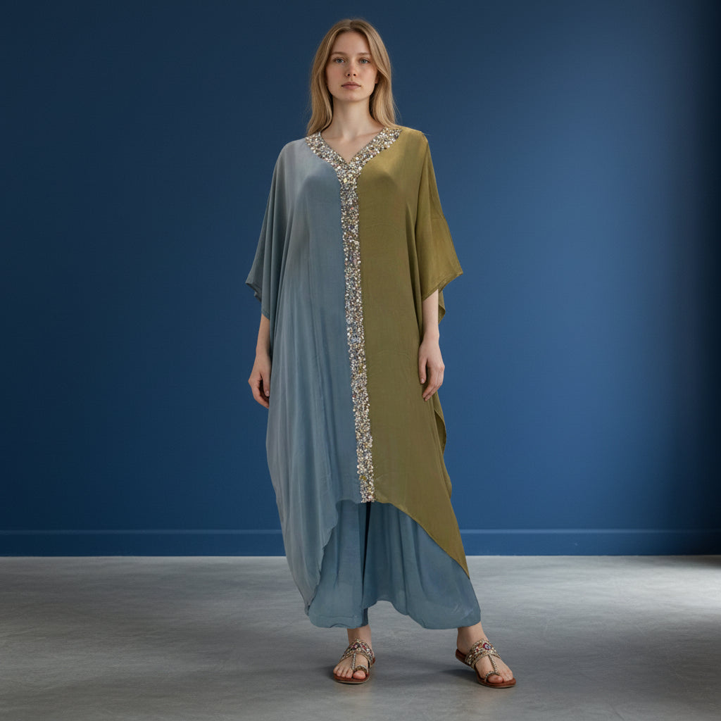 Chiffon Silk Crepe Two-Tone Kaftan