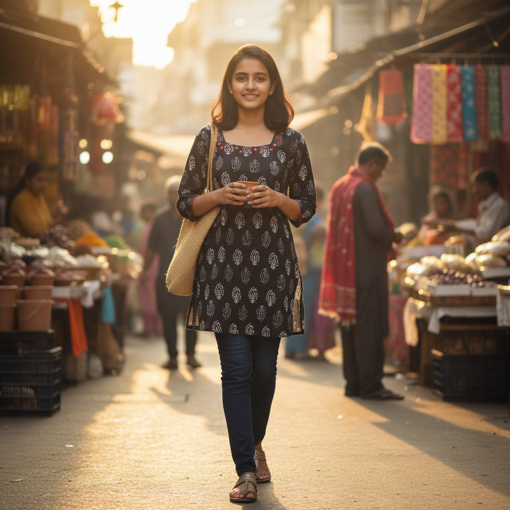 Cotton Square-neck Tunic for Everyday Wear