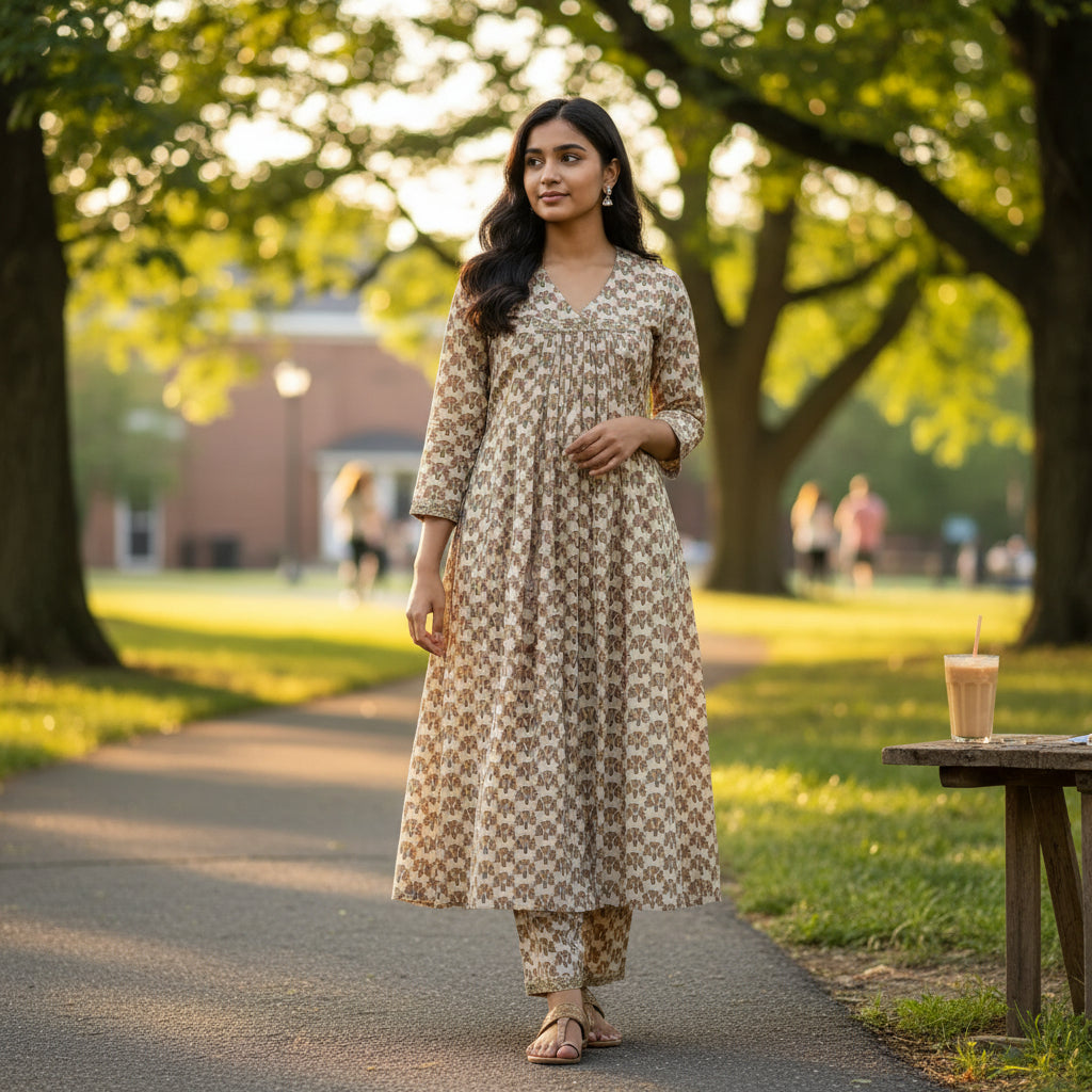 Cotton Silk Blend Straight-Cut Kurta Ensemble