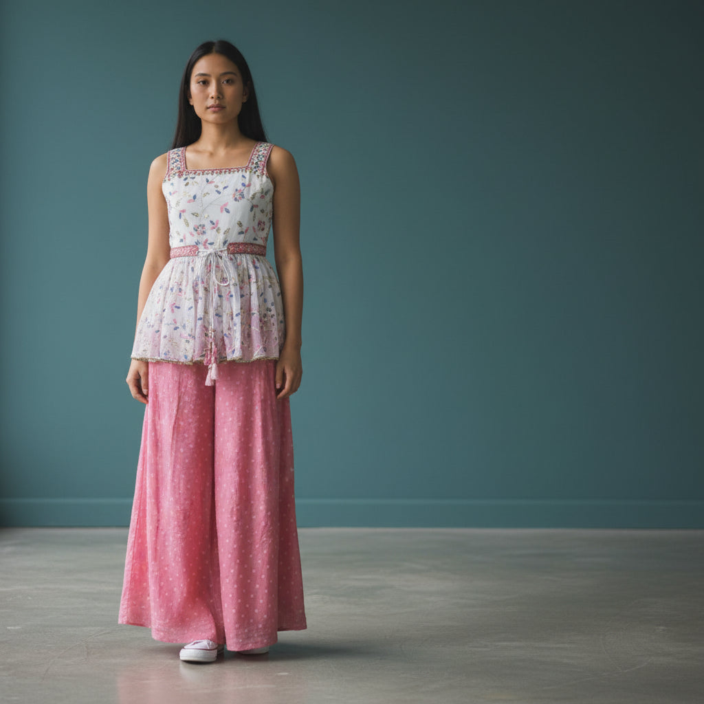 Cotton Organza Blend Palazzo Set