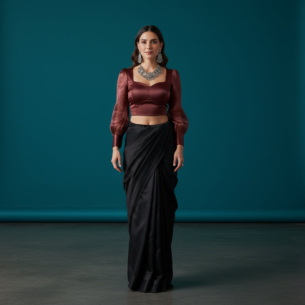 Sheer Organza Blouse with Sweetheart Neckline