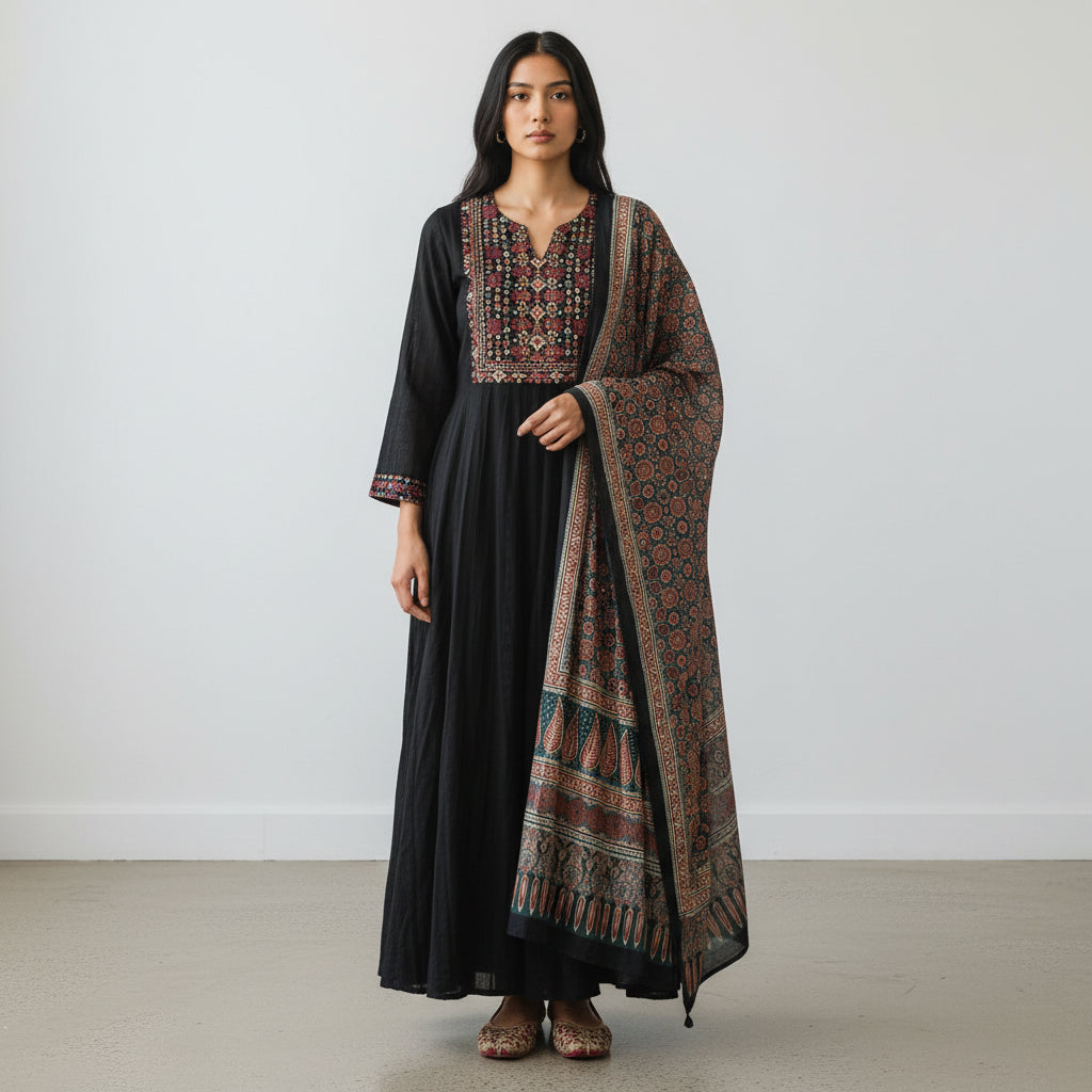 Silk Blend Semi Anarkhali Kurta Set