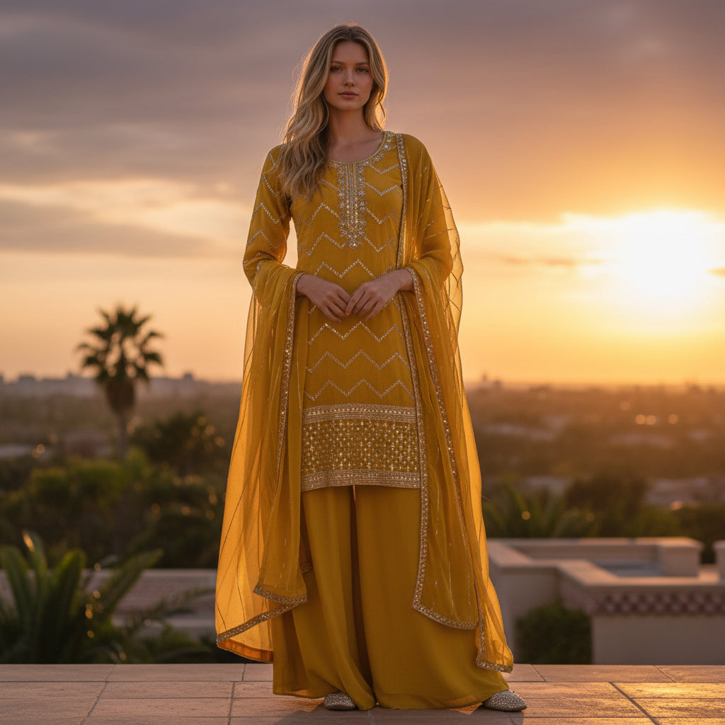 Silk Blend Kurta Set with Thin Vertical Ribbing