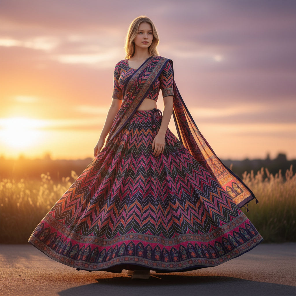 Printed Silk/Satin Blend Lehenga