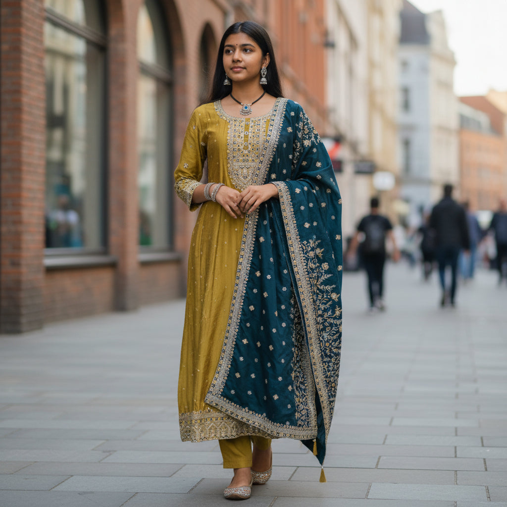 Silk Blend Anarkali Kurta Set