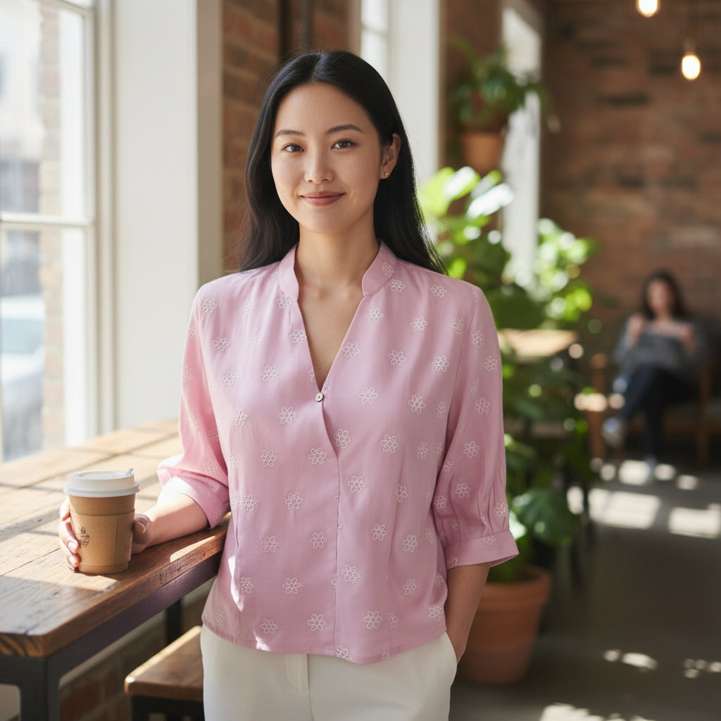 Cotton Blend V Neck Top for Everyday Comfort