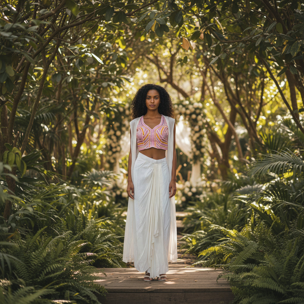 Georgette Draped Saree Skirt with Sequined Bustier