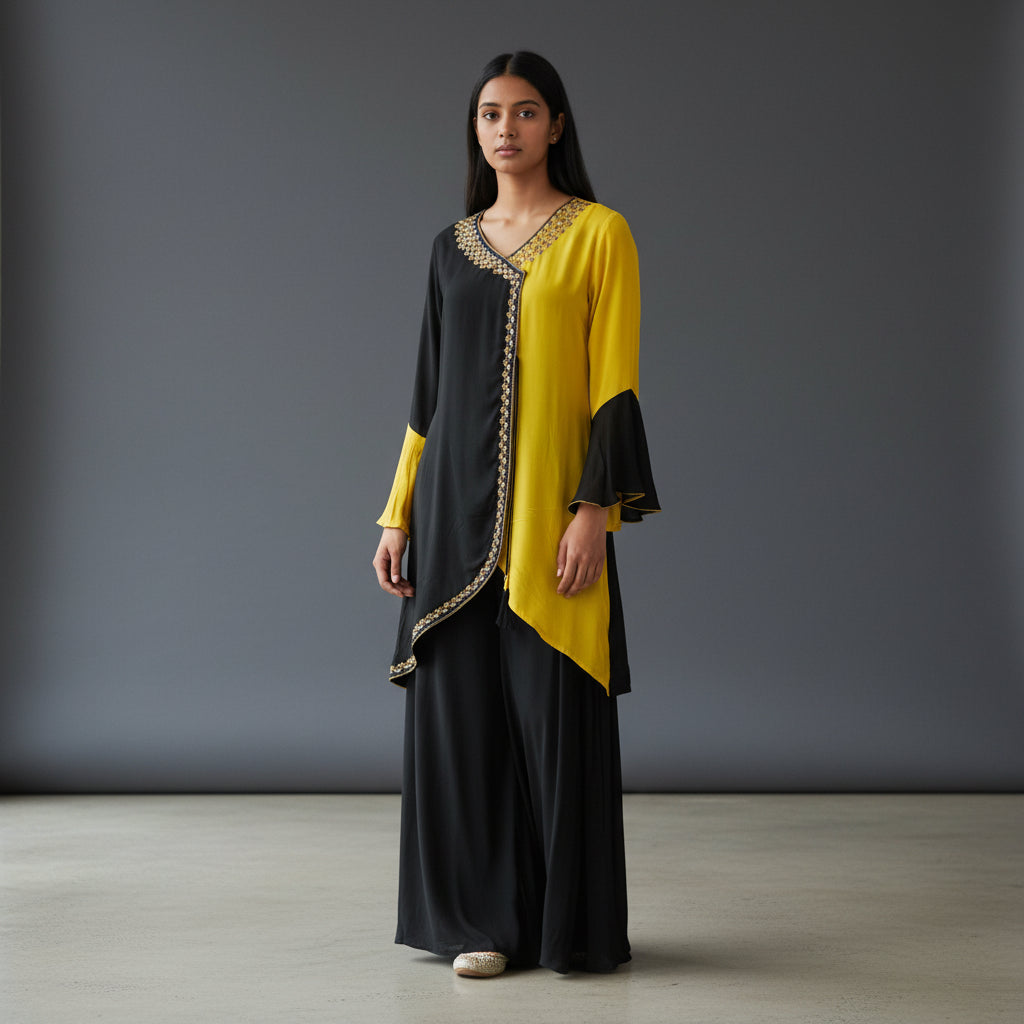 Crepe Silk Blend Co-ord Set Crop Top Wide-Leg Trousers