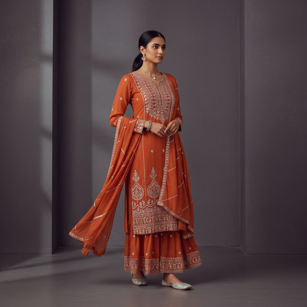 Silk Blend Sharara Style Kurta Set