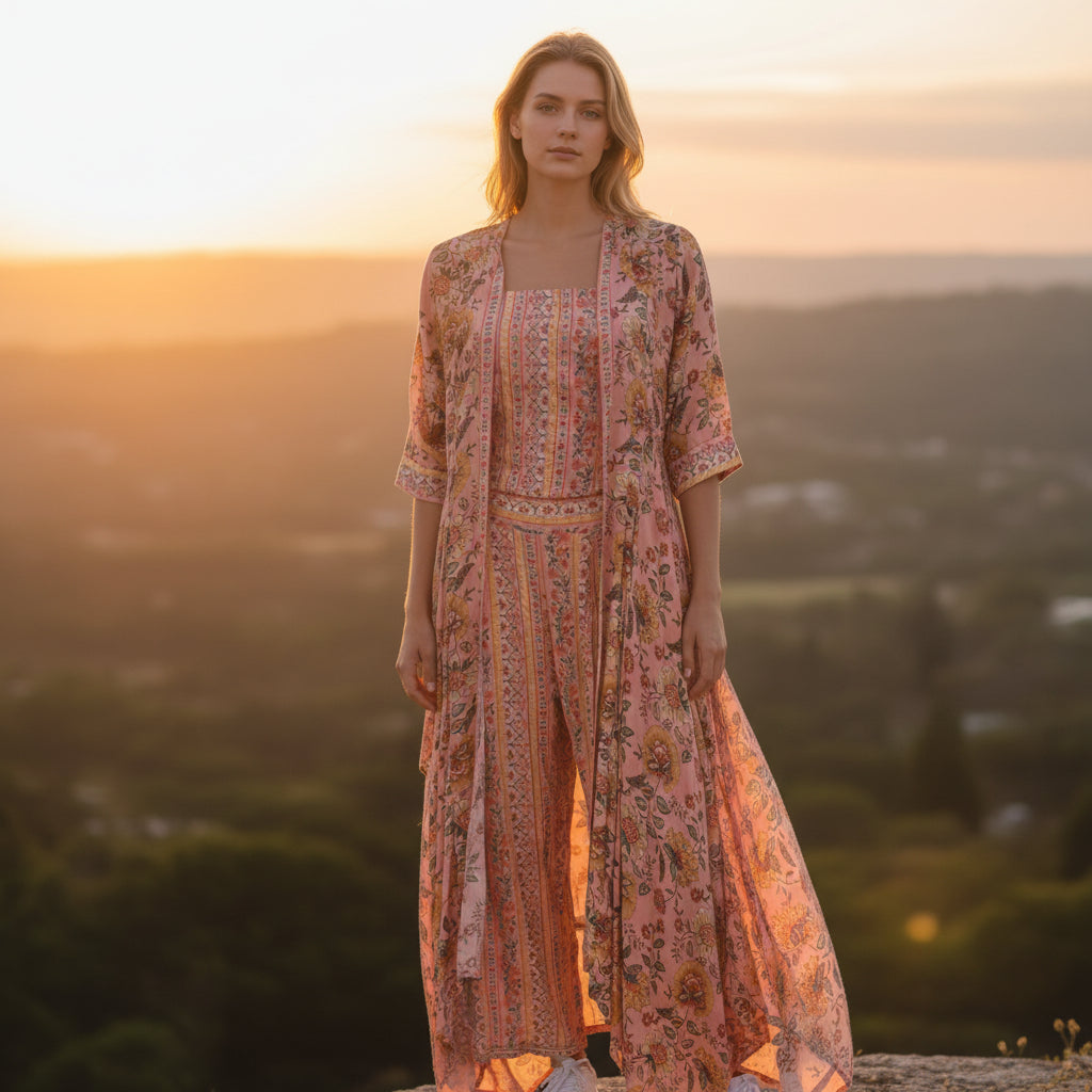 Crepe Silk Blend Co-ord Set Crop Top Pants