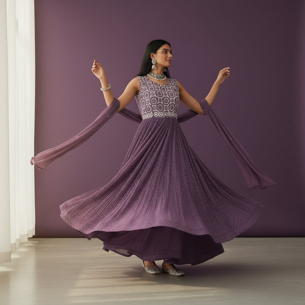 Chiffon Pleated Frock Evening Wear