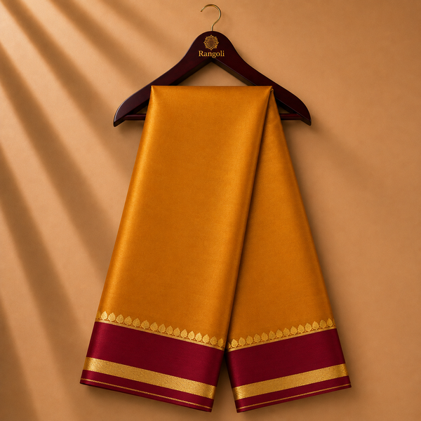 Mustard Gold Mysore Silk Saree with Maroon & Gold Zari Border