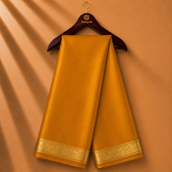 Mustard Gold Mysore Silk Saree with Traditional Gold Zari Border