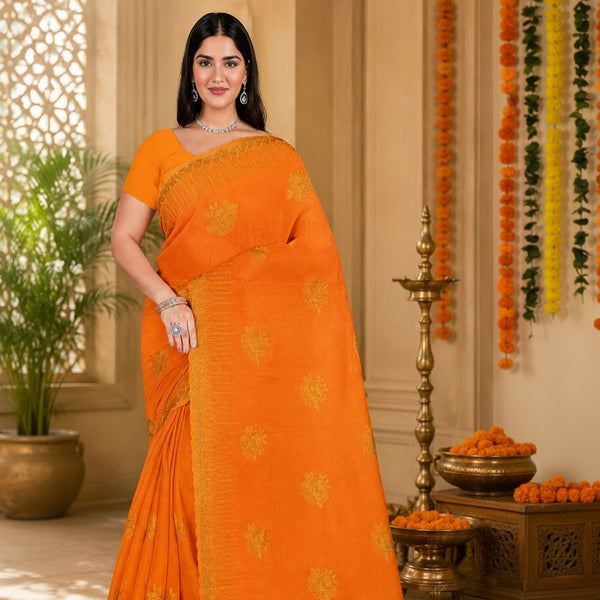 Orange Designer Saree with Gold Woven Motifs