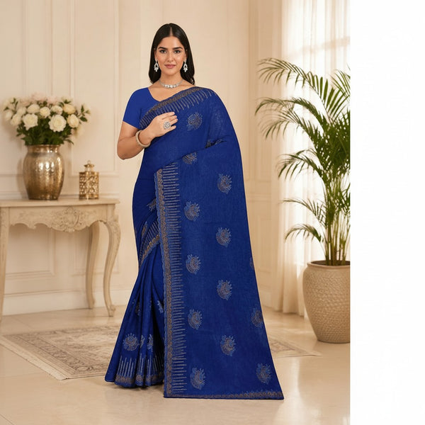 Royal Blue Designer Saree with Intricate Embroidered Motifs
