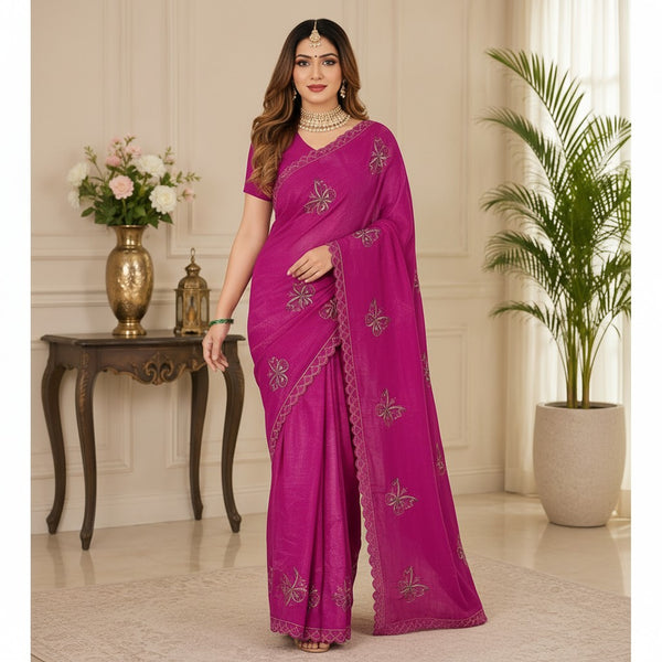 Purple Pink Designer Saree with Butterfly Motifs