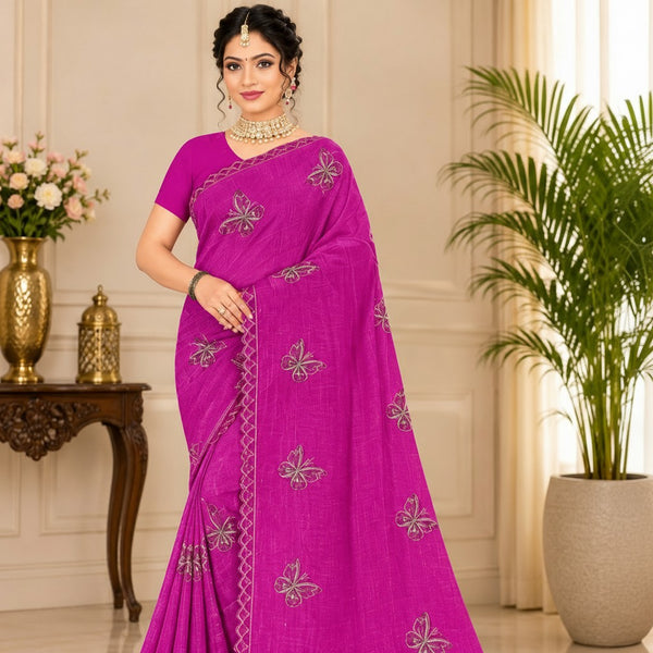 Rani Pink Designer Saree with Butterfly Motifs