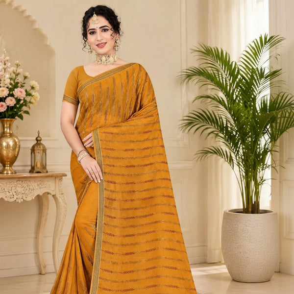 Mustard Gold Designer Saree with Shimmer Woven Detailing