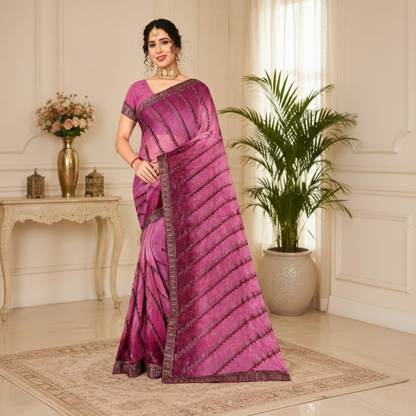 Rose Pink Designer Saree with Diagonal Woven Detailing