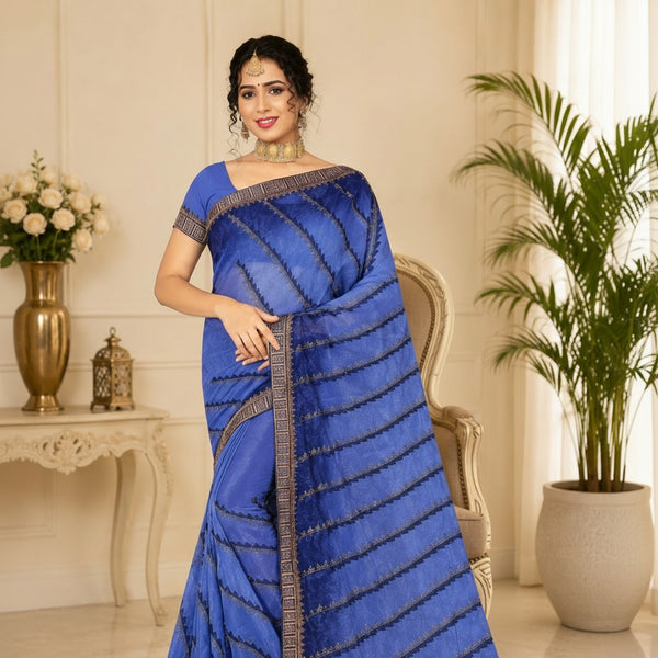 Royal Blue Designer Saree with Diagonal Woven Detailing