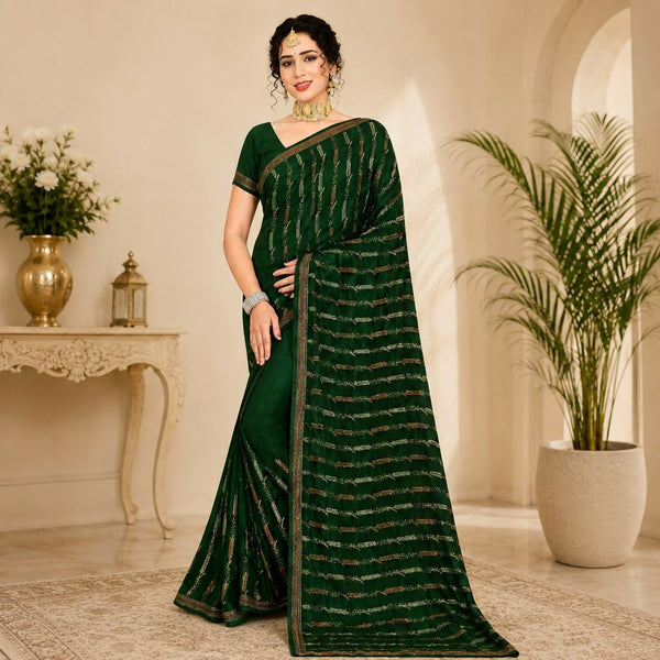 Emerald Green Designer Saree with Shimmer Woven Detailing
