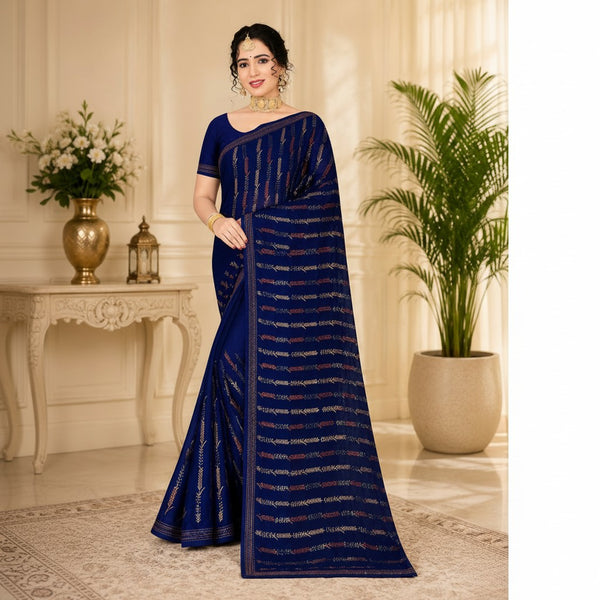 Navy Blue Designer Saree with Shimmer Woven Detailing