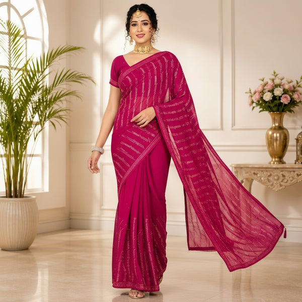 Bright Magenta Designer Saree with Shimmer Woven Detailing