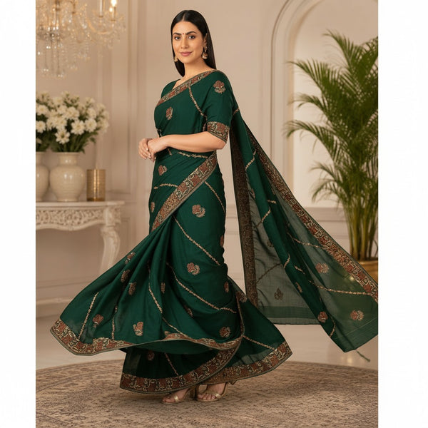 Teal Designer Saree with Rich Embroidered Border