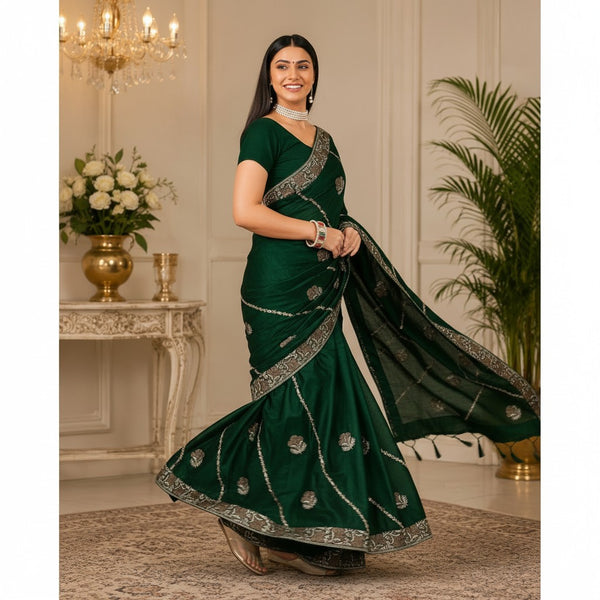 Rich Green Saree with Ornate Embroidered Border