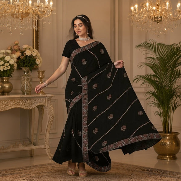Black Saree with Ornate Embroidered Border