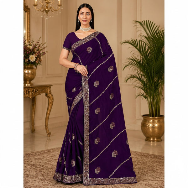 Royal Purple Saree with Ornate Embroidered Border