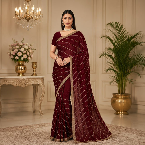 Maroon Saree with Gold Embellished Design