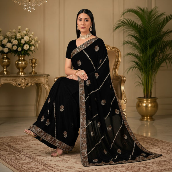 Black Saree with Ornate Embroidered Border