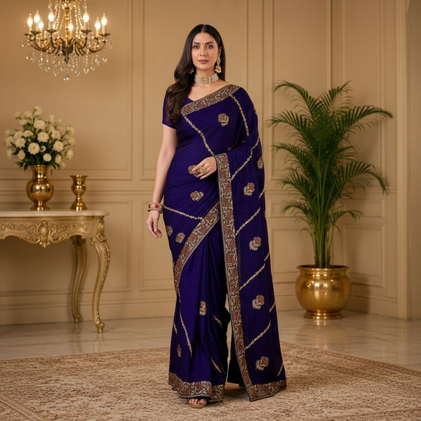 Royal Purple Saree with Ornate Embroidered Border