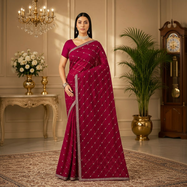 Rani Pink Saree with Delicate Embellished Work