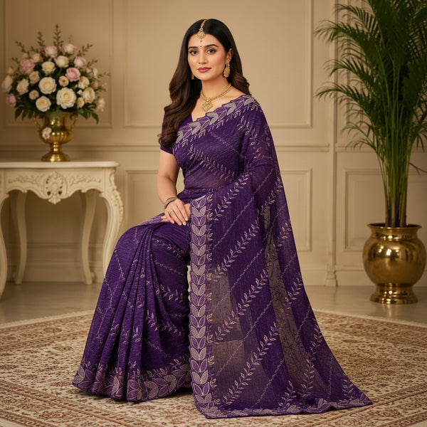 Purple Floral Embroidered Saree