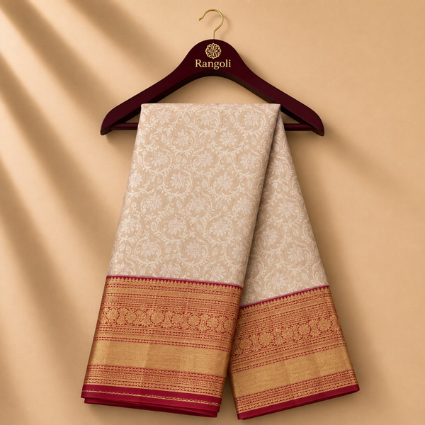 Champagne Gold Kanchi Pattu Silk Saree with Rich Red & Gold Zari Border