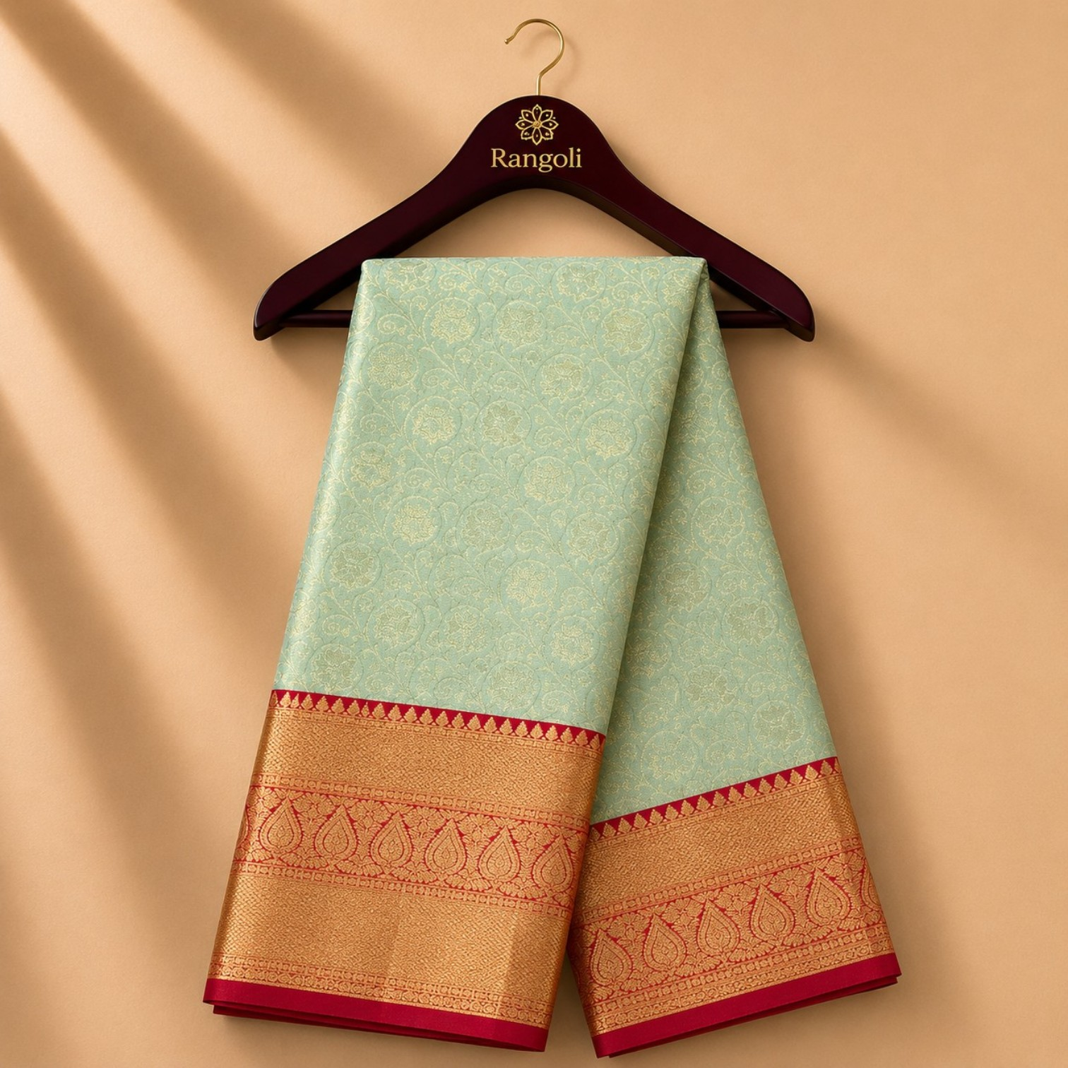 Mint Green Kanchi Pattu Silk Saree with Traditional Gold Zari Border